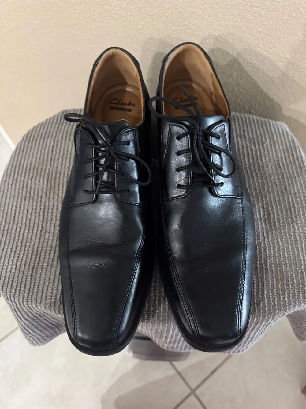 Clarks Black Leather Lace-Up Oxford Dress Shoes